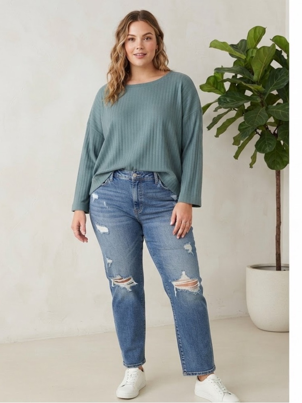 Adrianna Papell Teal Ribbed Sweater